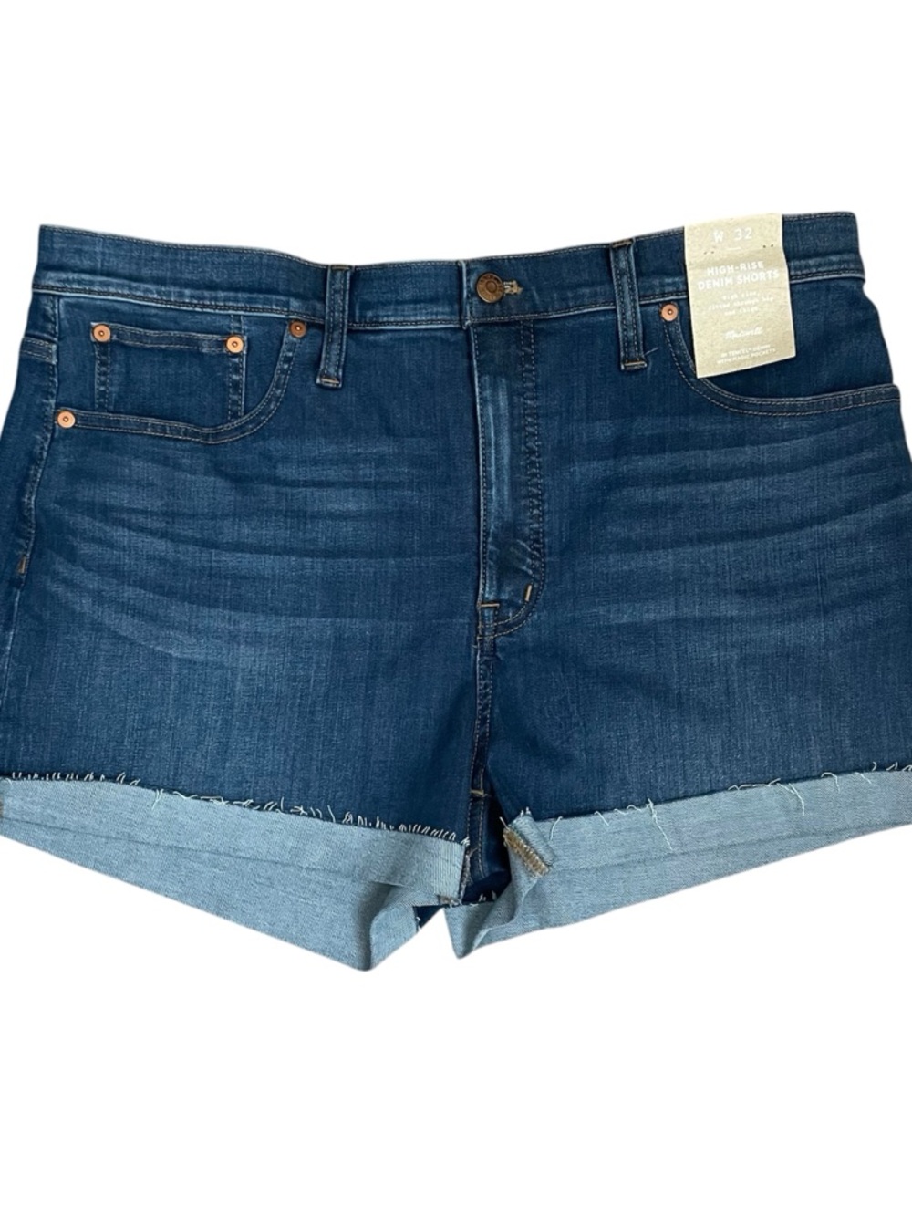 NWT Madewell High-Rise Women's Dark Blue Denim Roll-Cuff Shorts Size 32